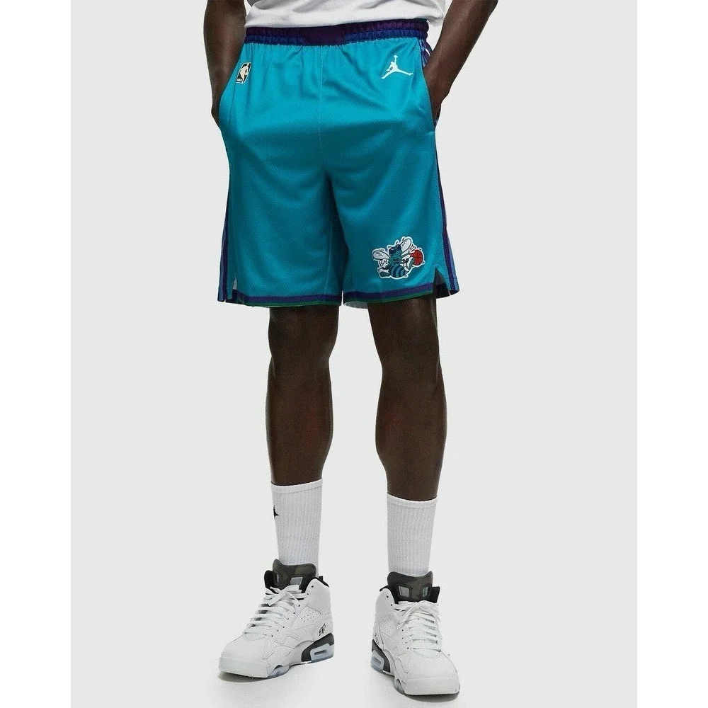 Jordan Charlotte Hornets Game Shorts 38 Large NBS Swingman Teal Hardwood Classic